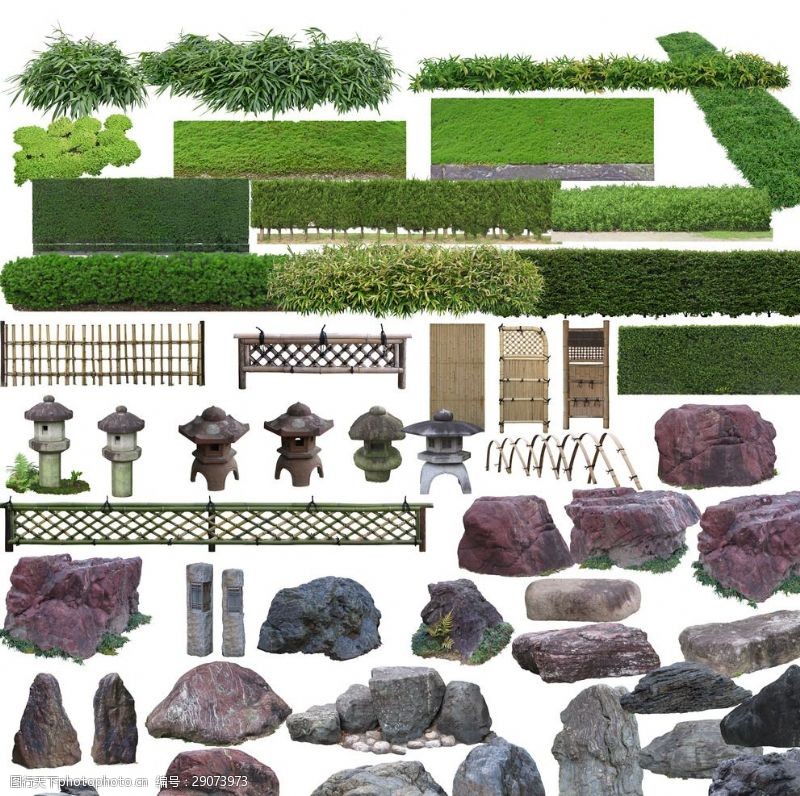 綠籬石頭圖片素材